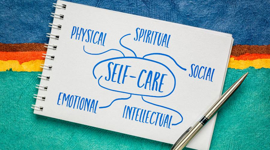 Aspects of sober self care shown on notebook