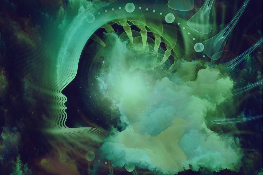 Psychedelic silhouette shows the concept of ketamine therapy and cannabis use in recovery